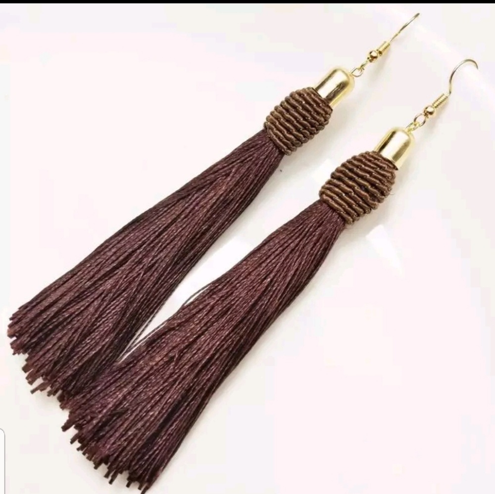 Beautiful Long Tassel Earring Chocolate Brown